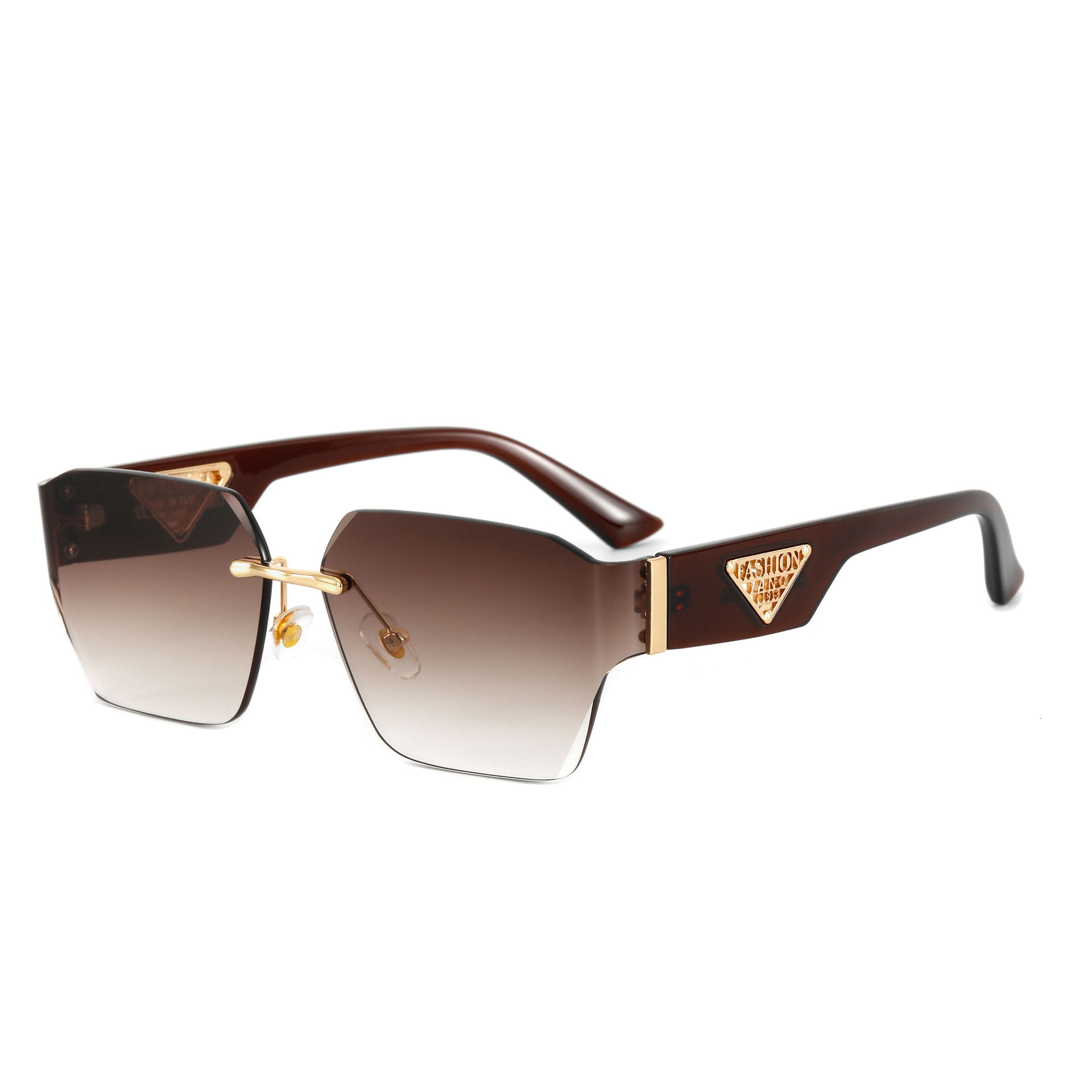 Casual Women's Frameless Sunglasses, Black Gradient Lenses - UV380 Protection, Gold Temple Accent, Waterproof Coating, Distance Vision Driving Eyewear - view 3