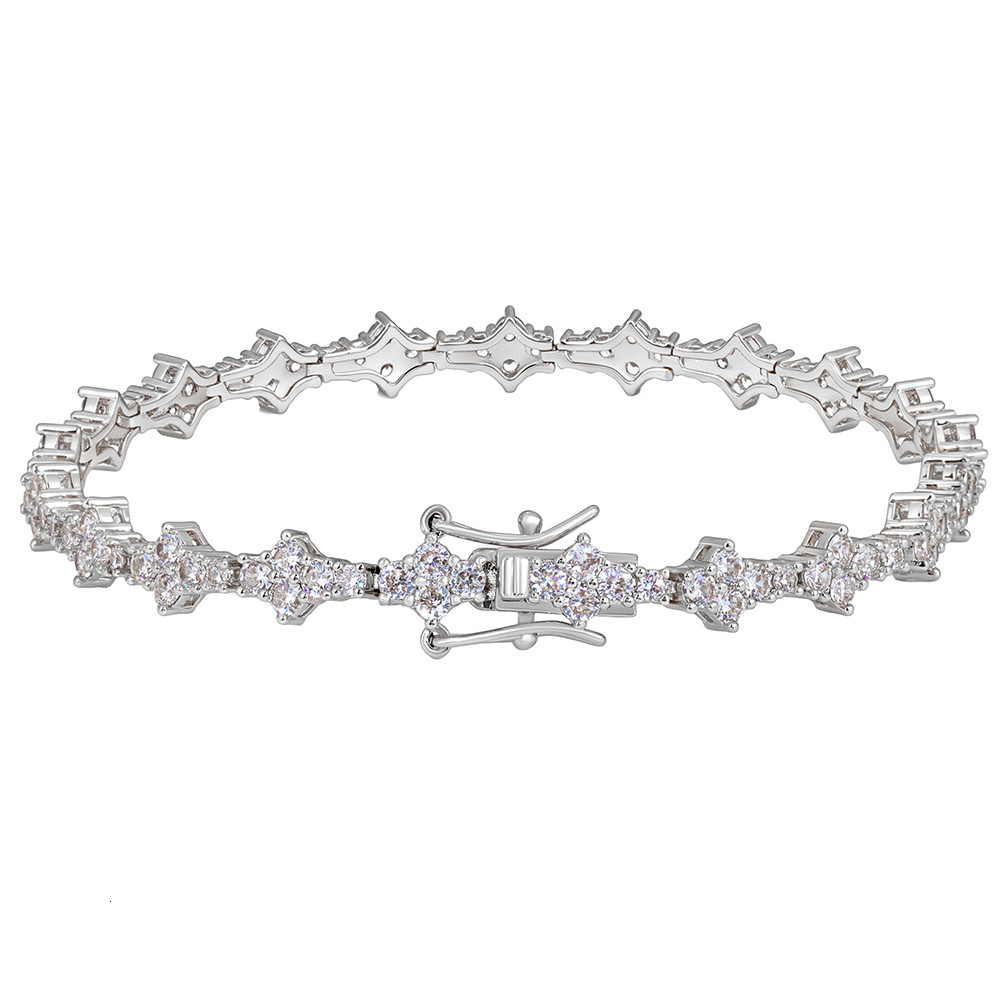 Three Tone Floral Cluster Tennis Bracelet Set Designer Luxury Accessory Silver Gold Rose Gold Plated Full Zircon Link Wrist Chain For Wedding Party We - view 6