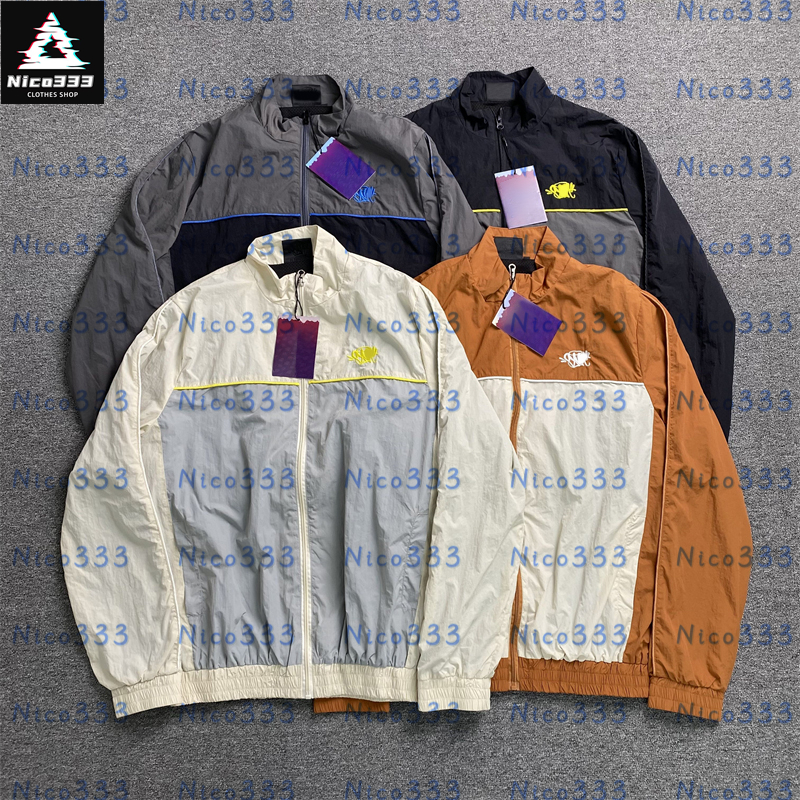 SYN embroidered letters logo splicing color collision collar zipper loose men and women with the same casual woven jacket pants suit