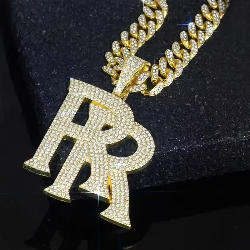 Double RR Letter Pendant Designer Hip Hop Accessory Full Micro Pave Zircon Silver Plated Iced Small Cuban Chain Necklace For Men Street Party Wear - view 5