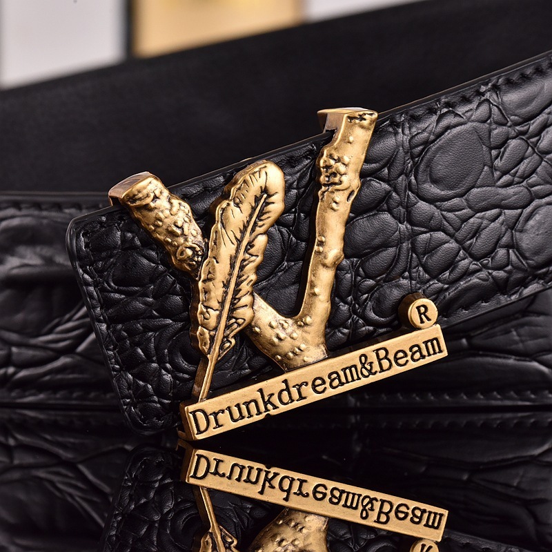 Luxury Crocodile Pattern For Men Genuine Leather Inner Trendy Cowhide S Smooth Buckle Trouser Belt Tiktok Internet Celebrity - view 5