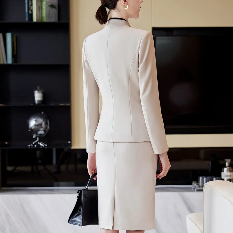NAVIU Apricot Suits Women Autumn Fashion Temperament Business Formal Blazer And Skirt Sets Office Ladies Work Wear Black 260629 - view 3