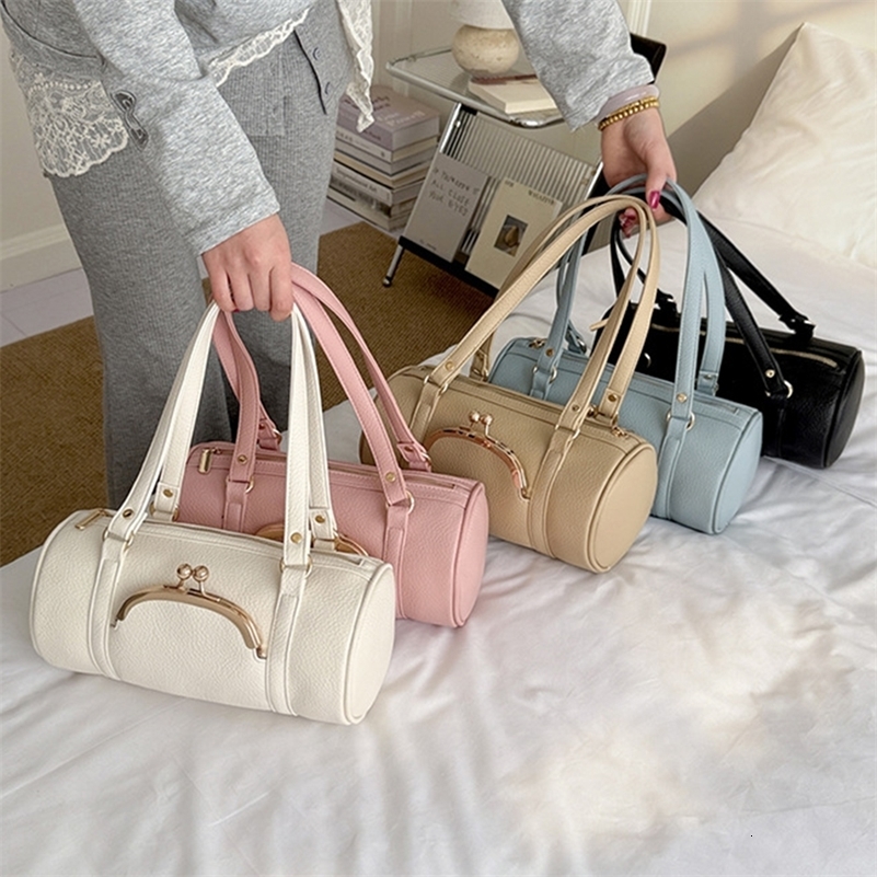 Borsa A Tracolla Kisslock Moda Borse Sotto Le Ascelle A Forma Di Botte Per Le Donne Borse In Grano Di Litchi Borsa Da Donna In Pelle PU Borse Boston-image