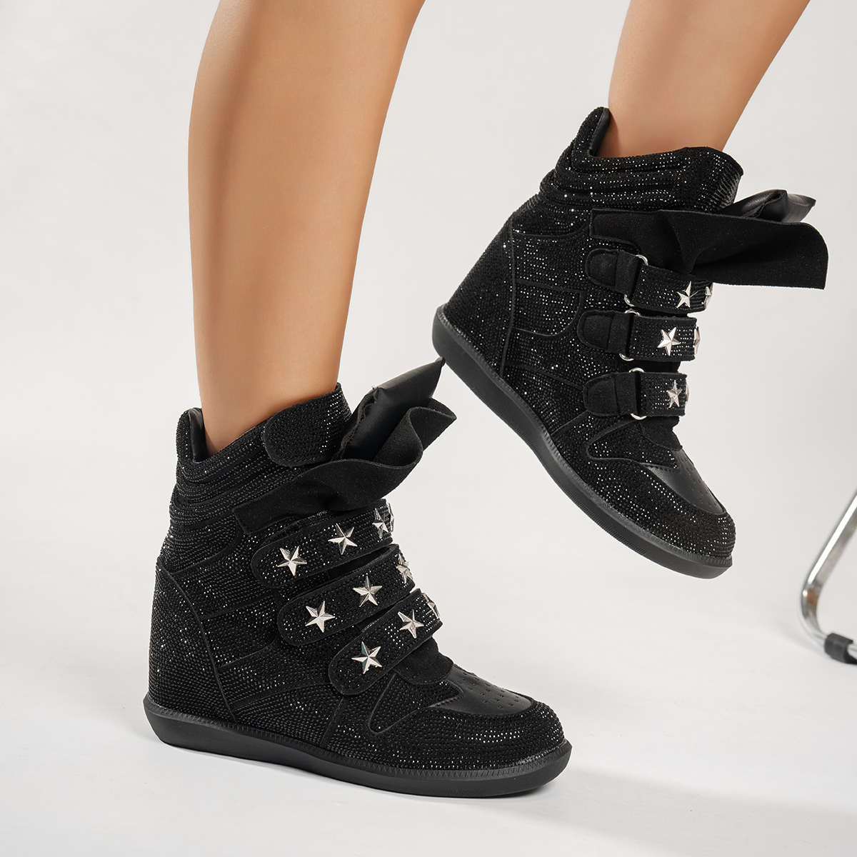 Casual Designer Sneakers Women Luxury Ankle Boots Fashion High Quality Cow Suede Flat Platform Height Increase High-top Shoes Exquisite Rhinestone Ank - view 9