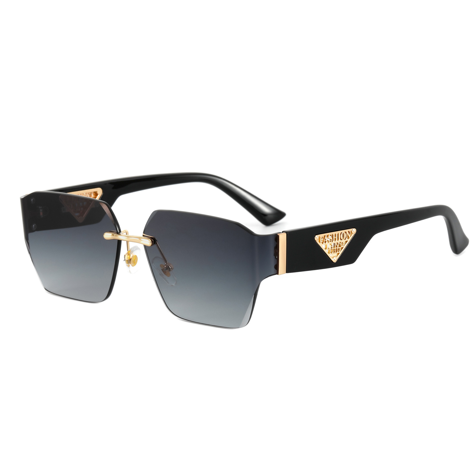Casual Women's Frameless Sunglasses, Black Gradient Lenses - UV380 Protection, Gold Temple Accent, Waterproof Coating, Distance Vision Driving Eyewear