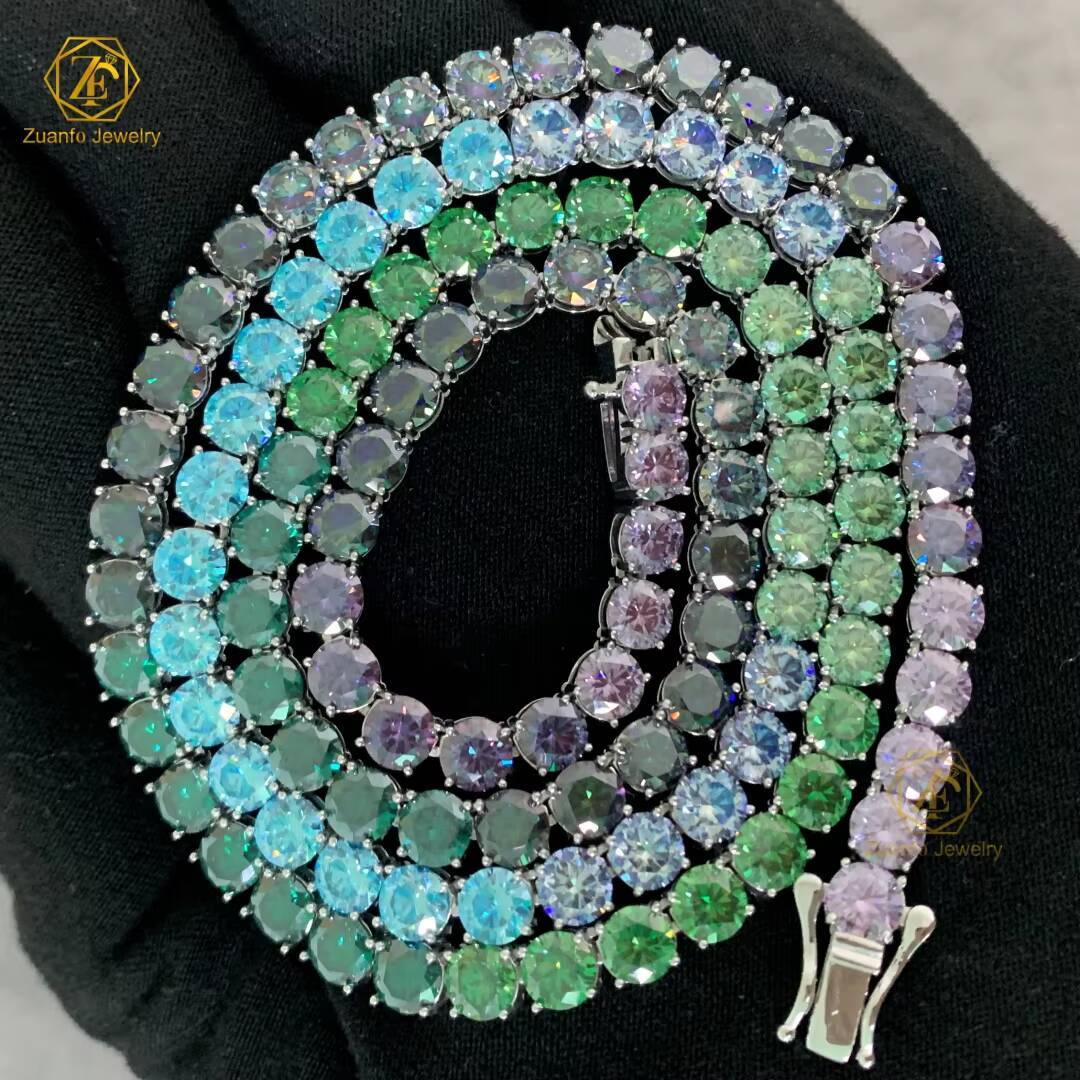Ice Out 925 Sterling Silver 5mm Moissanite Tennis Chain Necklace in Red Blue Pink Yellow Colors Pass diamond Tester - view 3