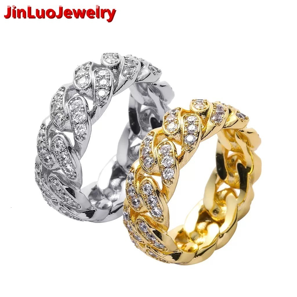 Bague Fashion Unisex Jewelry 8mm Sterling Silver Moissanite Diamond Iced Out Cuban Band Pinky Ring for Men Women