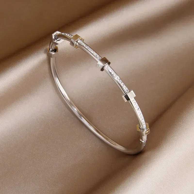 316L Stainless Steel 18K PVD Plated Open Bracelets for Women Fashion Brand Jewelry Delicate Full Crystal Golden BanglesT260703 - view 6