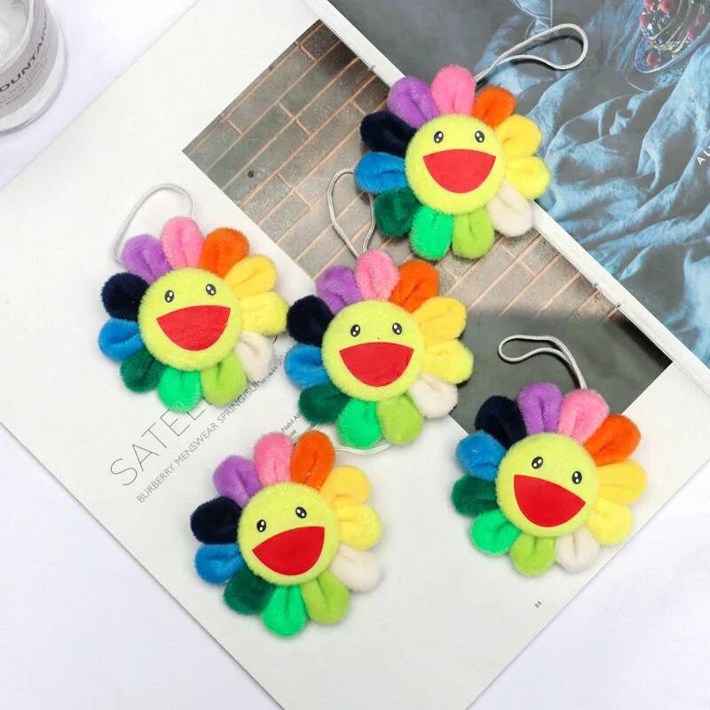 Simple Fashion Smile Sun Flower Car Plush Key Chain Brooch Pin Sunflower Keychain Bag Pendant Mobile Phone Strap Keyring J2600703 - view 3