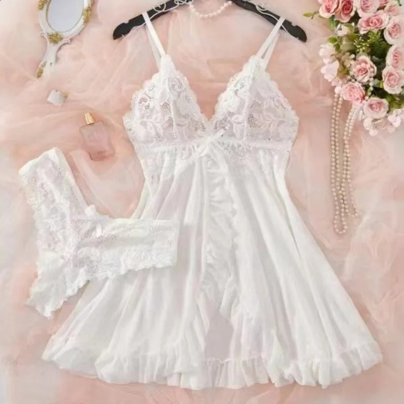 A Set Of Woman Underwear Nightgown Thong Sets Plus Size Suspender Lace Lingerie Sexy Accessories Erotic Bra Nightdress 260702 - view 4