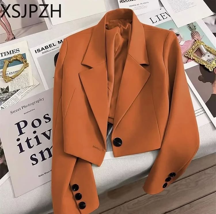 Women's Business Casual Blazer Long Sleeve Lapel Collar Cropped Blazer Jacket for Work Office SF063 - view 3