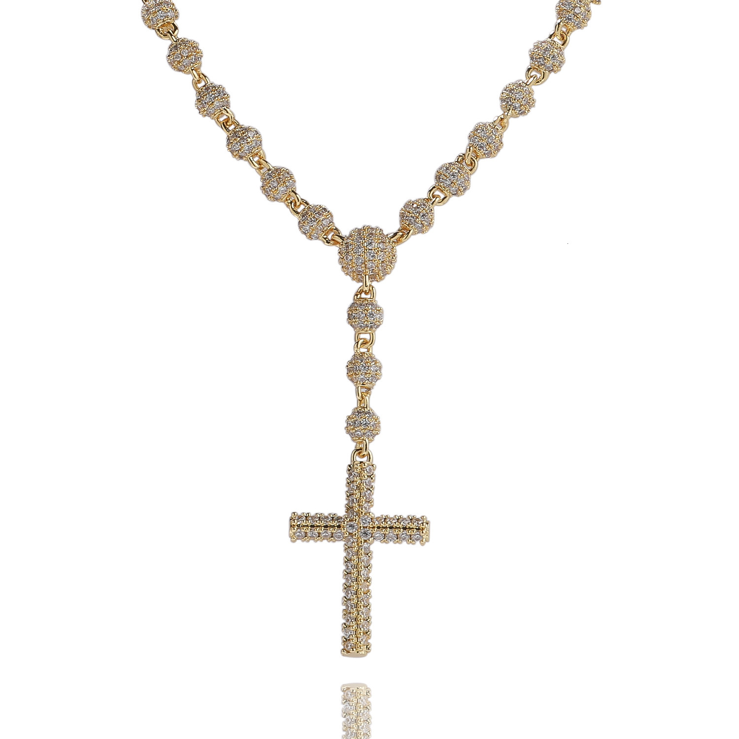 Vintage New Style 5mm Round Bead Cross Necklace Rosary Collarbone Chain Niche Hip Hop Accessories - view 3