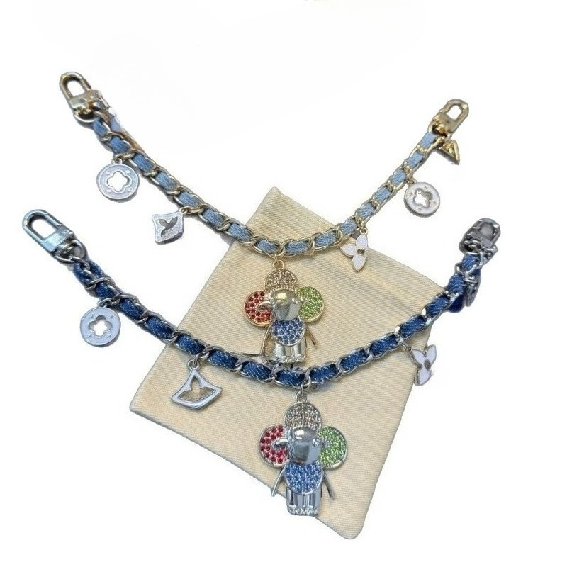 Luxury Lite Figurine Keychain Pendant Denim Fabric Chain Decorative Keychain Multicolored Metal Figurine Jewelry Keychain