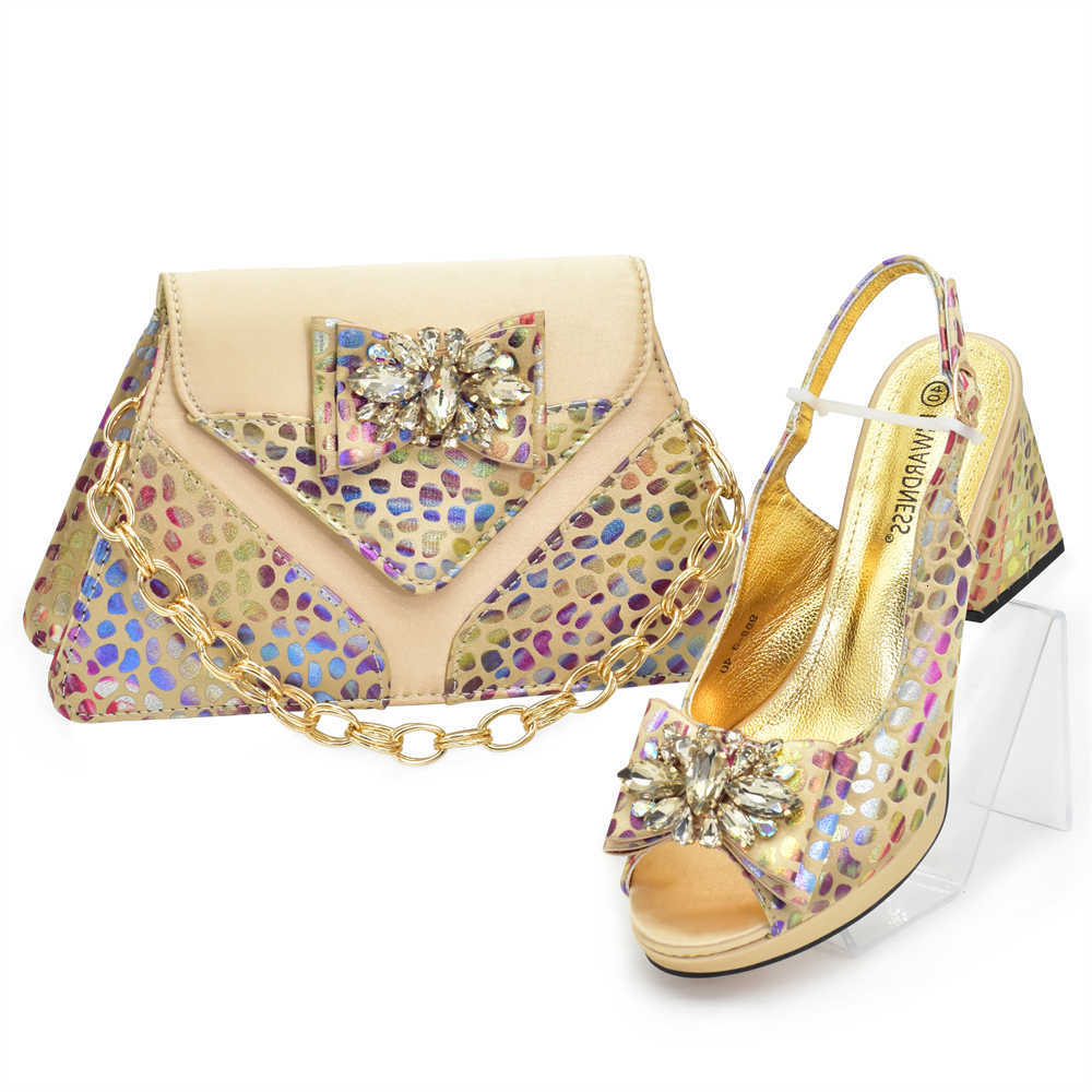 Shoe and Bag Set for Party in Women Crystal Butterfly-knot Shoe with Rhinestone Nigerian Latest Shoes and Bags To Match H260704