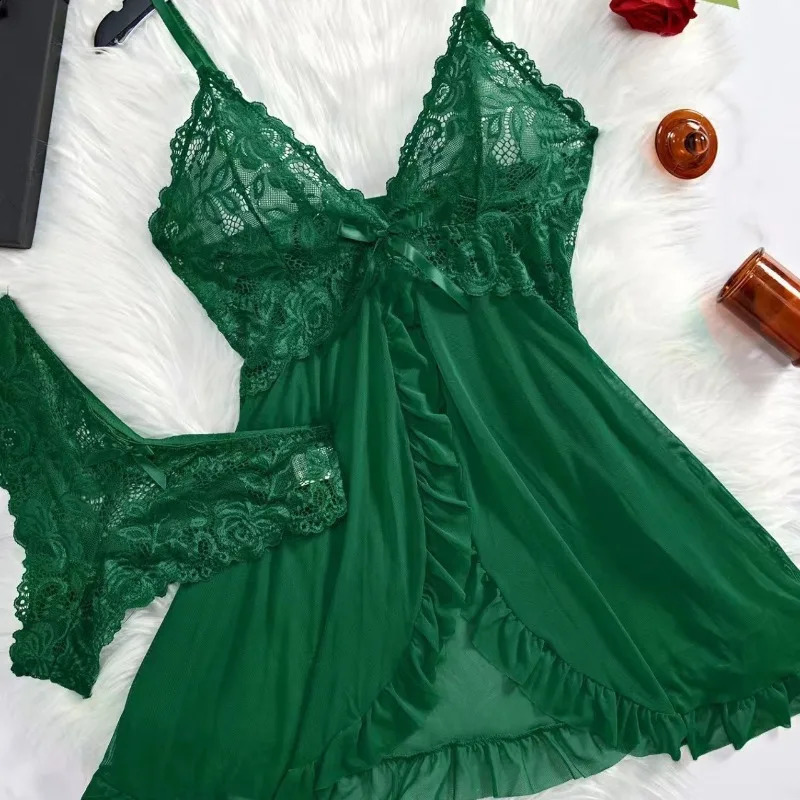A Set Of Woman Underwear Nightgown Thong Sets Plus Size Suspender Lace Lingerie Sexy Accessories Erotic Bra Nightdress 260702 - view 7