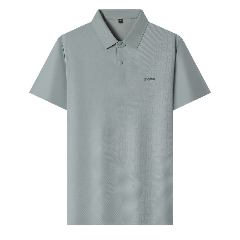 Bonded Mesh Fabric Partial Subtle Monogram Shadow Print Minimal Tiny Text Chest Mark Designer Polo Shirt Men Summer Elegant Business Lapel Short Sleev - view 9