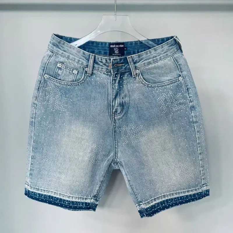 Lettering Studded MIXED Denim EMOTION Shorts Jeans for Mens Womens Hip Hop Vintage Blue Baggy Shorts Over The Knee Pants M260703 - view 5