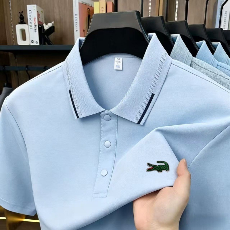 Elegant Contrast Collar Trim Soft Cotton Mini Chest Embroidery Designer Polo Shirt Guys 2026 Summer Loose Thin Fit Breathable Business Casual Short Sl - view 5