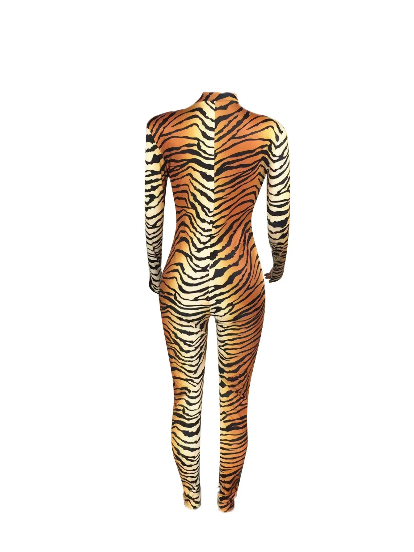 Tiger Pattern Print Jumpsuits Sexy Bodycon Long Sleeve Vneck Skinny Rompers Pants Club Outfit Overalls 260630BANJIA - view 4