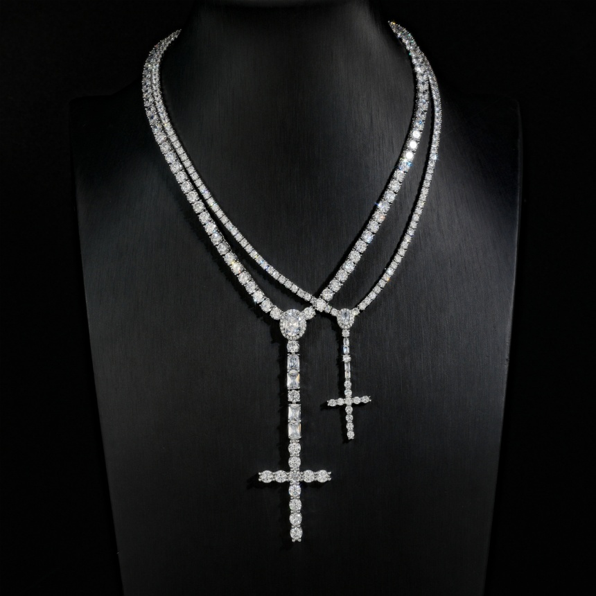 moissanite jewelry 925 cross necklace gold necklaces designer egyptian ankh bling rhinestone cross pendant with red ruby pendant necklace set men hip hop jewelry