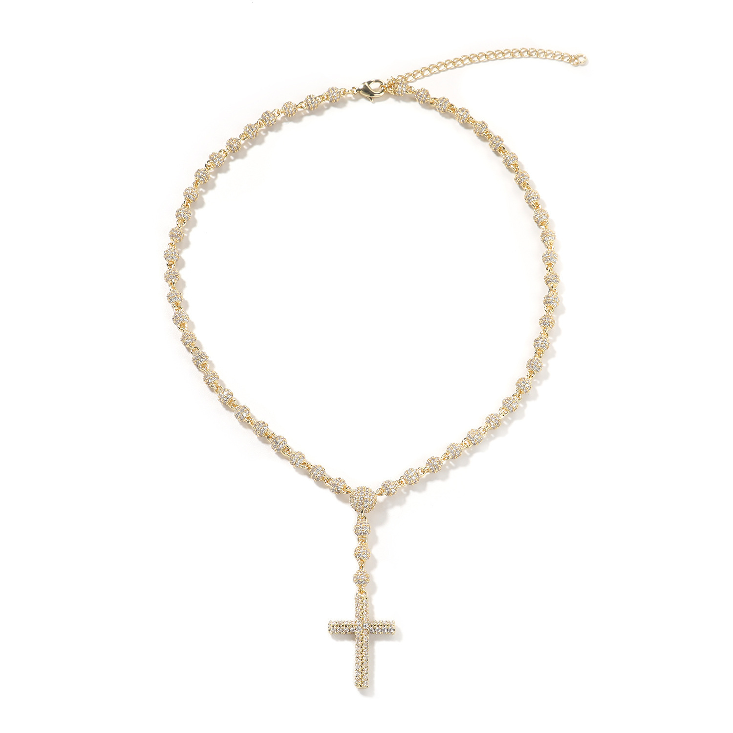 Vintage New Style 5mm Round Bead Cross Necklace Rosary Collarbone Chain Niche Hip Hop Accessories - view 5