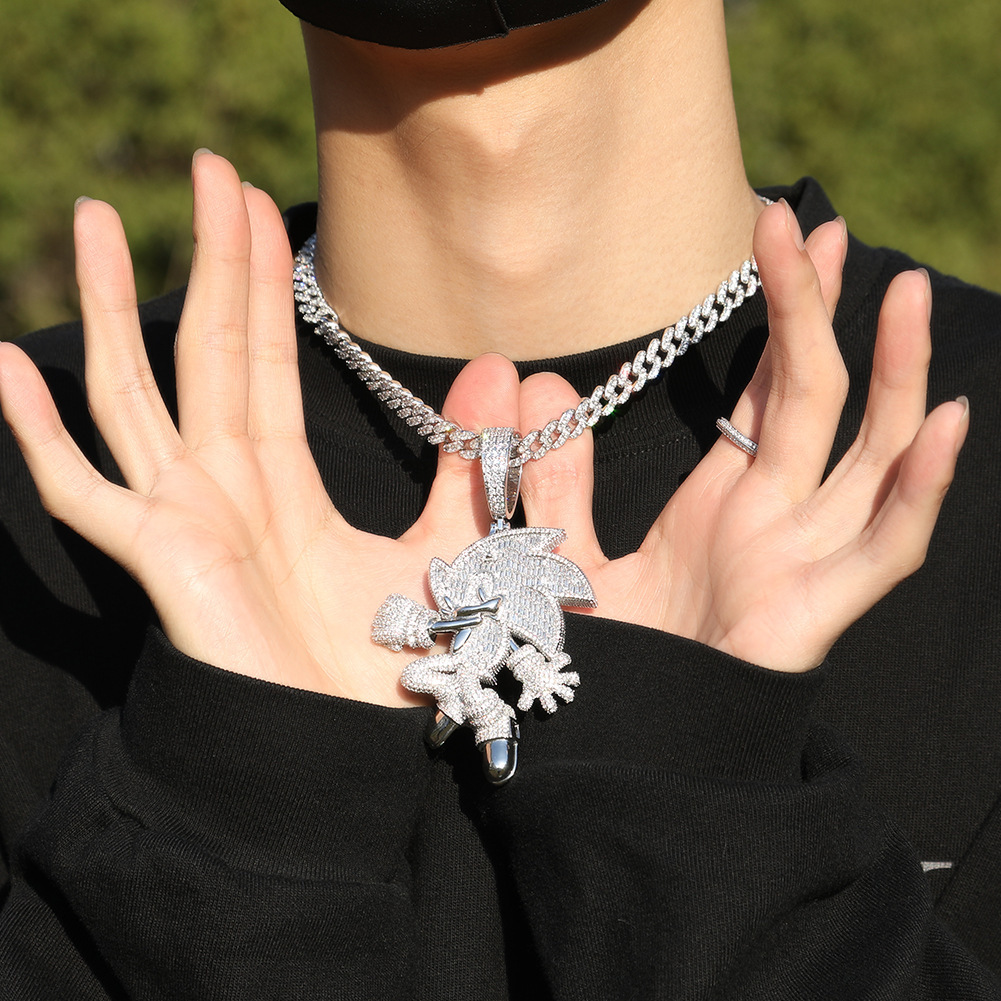 New Hip-Hop Classic Cartoon Sonic the Hedgehog Inlaid Moissanite Trendy Pendant Accessories - view 3