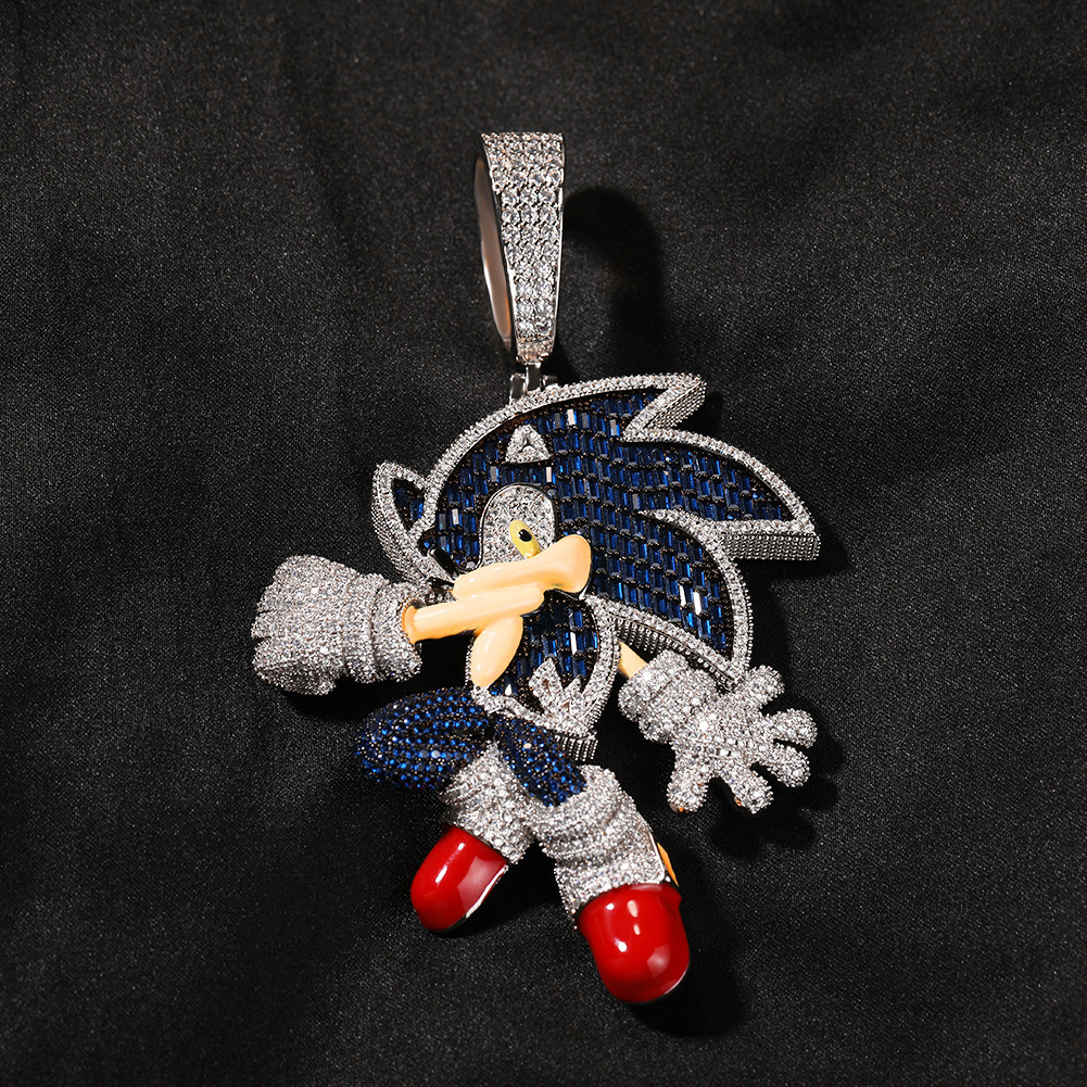 New Hip-Hop Classic Cartoon Sonic the Hedgehog Inlaid Moissanite Trendy Pendant Accessories - view 4