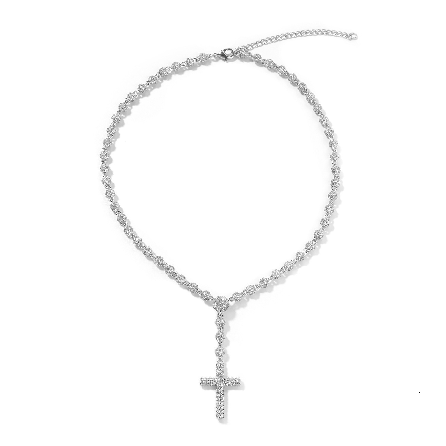 Vintage New Style 5mm Round Bead Cross Necklace Rosary Collarbone Chain Niche Hip Hop Accessories - view 6
