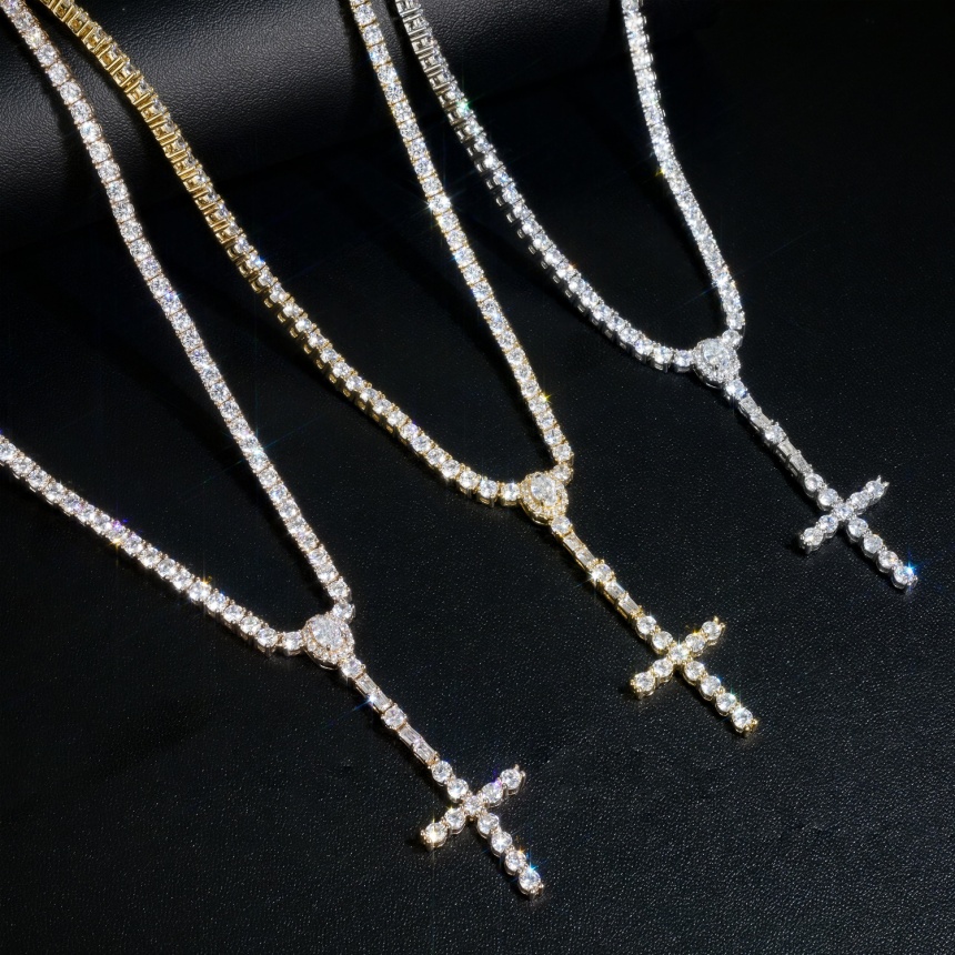 moissanite jewelry necklace designer for women Lifeng Jewelry Bust Down VVS Moissanite Tone Cross Pendant Hip hop Sterling Silver Diamond Charm Necklace Jewelry