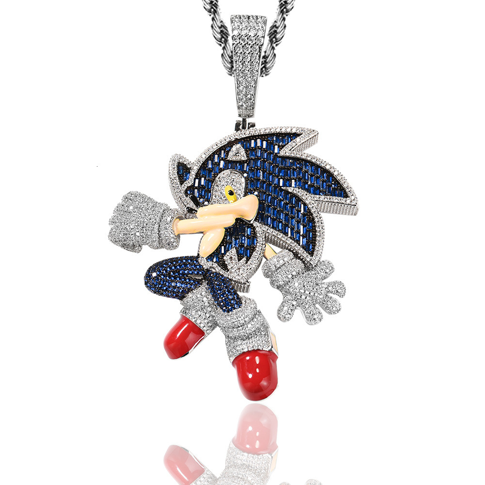 New Hip-Hop Classic Cartoon Sonic the Hedgehog Inlaid Moissanite Trendy Pendant Accessories - view 8