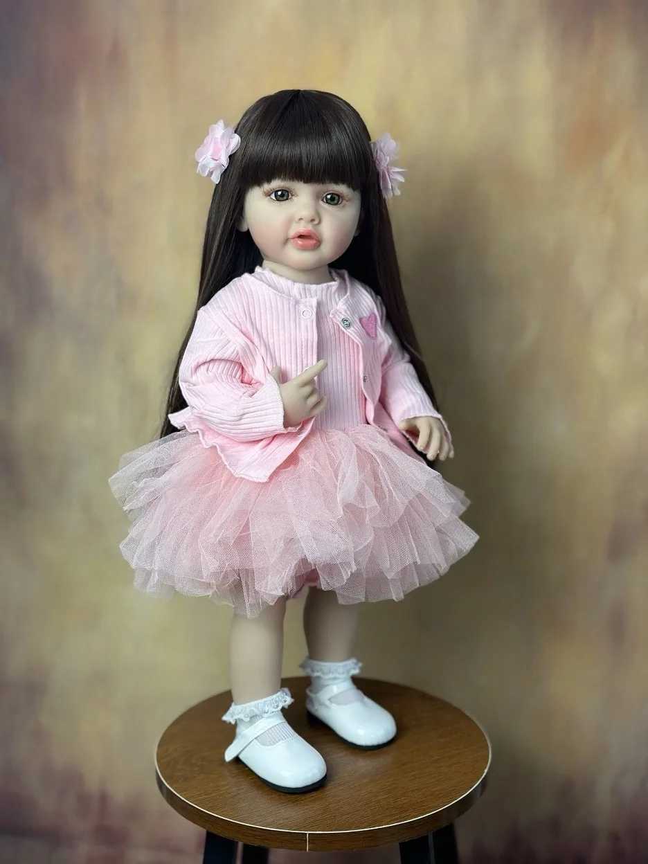 BZDOLL 55CM 22Inch Can Stand Reborn Baby Lifelike Girl Doll Full Soft Silicone Body Princess Toddler Bebe Birthday Gift Q260704