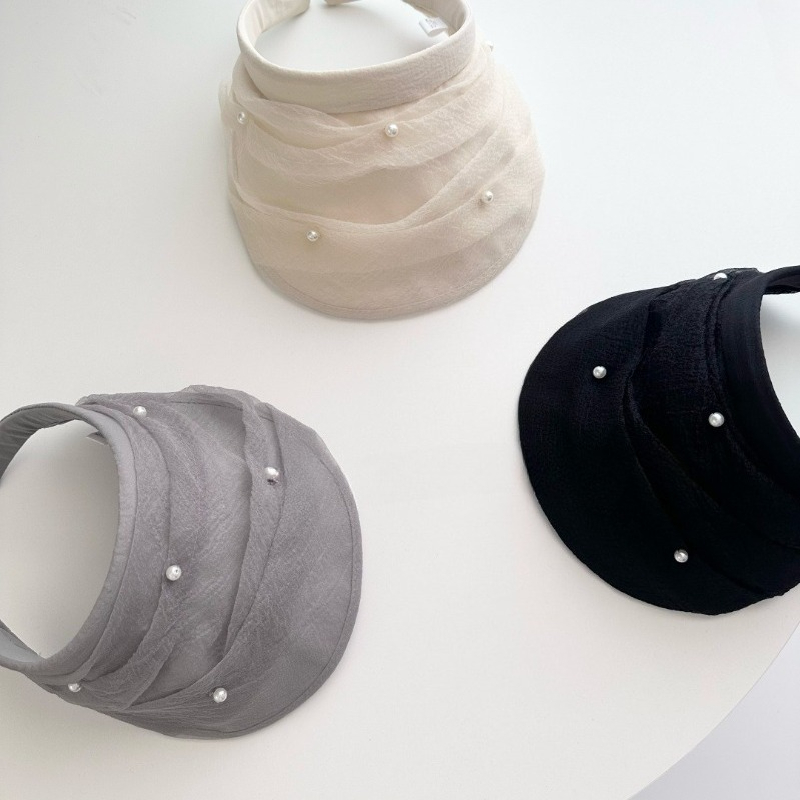 Luxurious French Style Elegant Sun Hat Net Sheer Pearl Hairband Open Top Sun Hat Lightweight and Fashionable Versatile Sun Hat