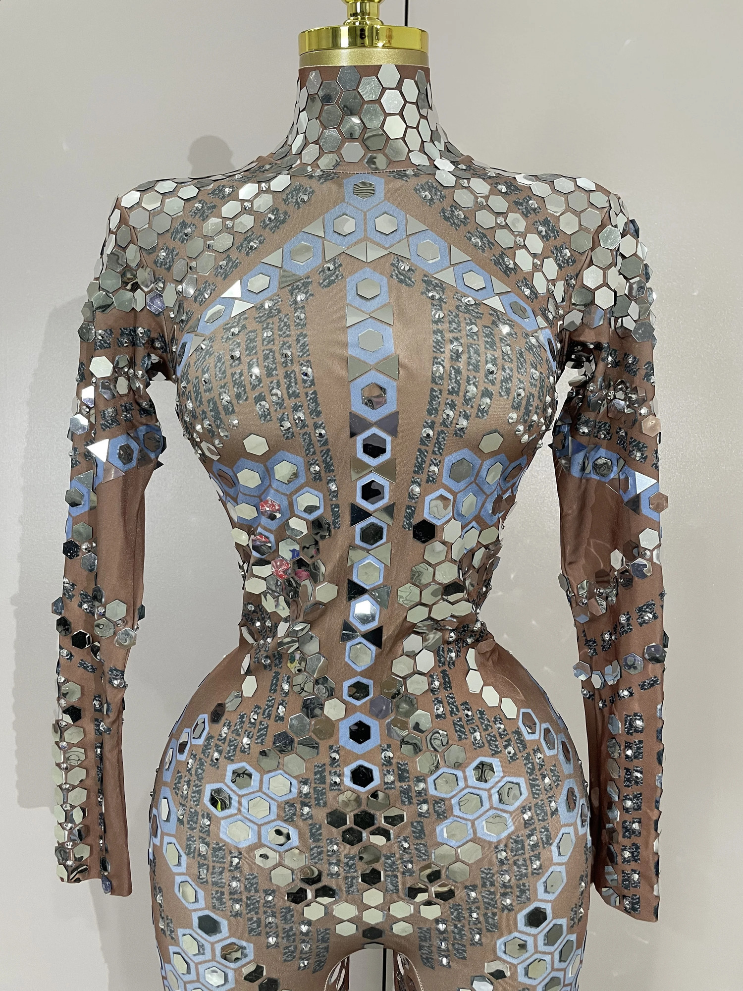 Sexy Shiny Silver Sequins Mirror Spandex Jumpsuit Women Prom Dancer Singer Costume Evening Birthday Show Stage Outfit 260703 - view 6