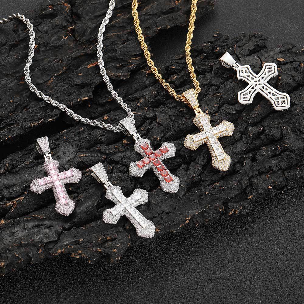 cuban link chain moissanite pendant necklace designer necklaces New Iced Out Men Boy Jewelry Micro Paved Moissanite vvs Cross Evil Eye Charm Chain Hip