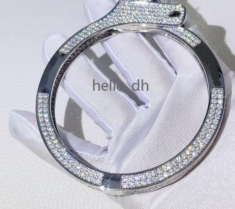 Shining Jewelry 10K Solid White Gold Iced Out Moissanite Diamond Handcuff Bracelet - view 6