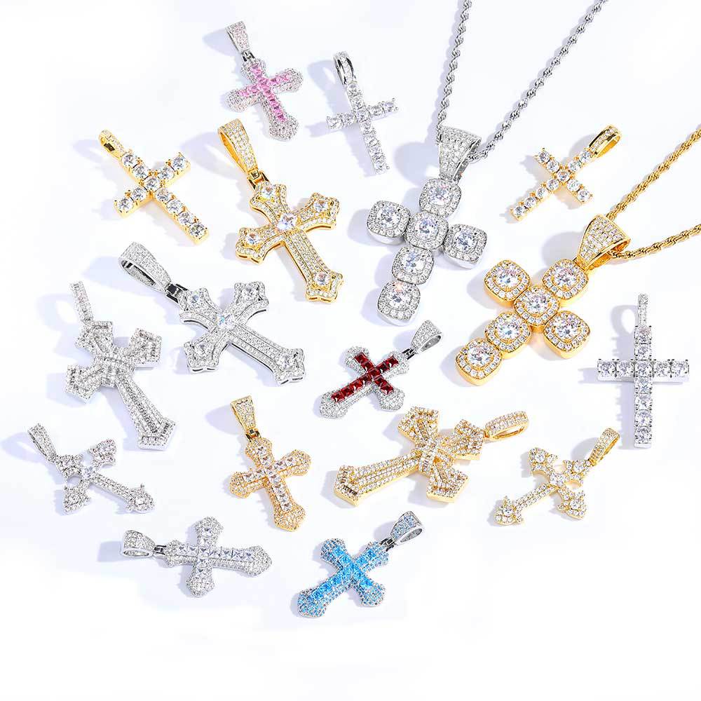cuban link chain moissanite pendant necklace designer necklaces New Iced Out Men Boy Jewelry Micro Paved Moissanite vvs Cross Evil Eye Charm Chain Hip