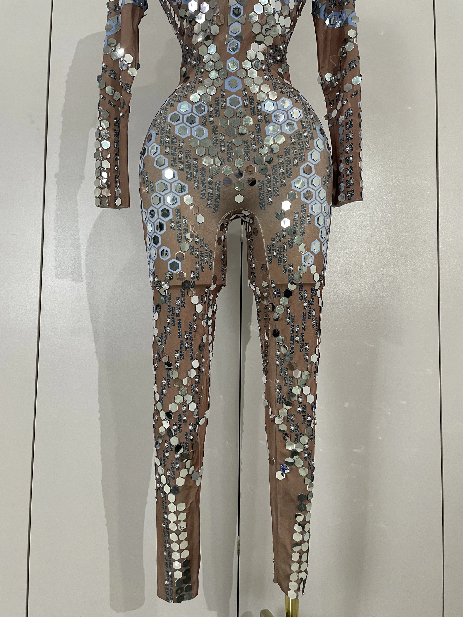 Sexy Shiny Silver Sequins Mirror Spandex Jumpsuit Women Prom Dancer Singer Costume Evening Birthday Show Stage Outfit 260703 - view 7