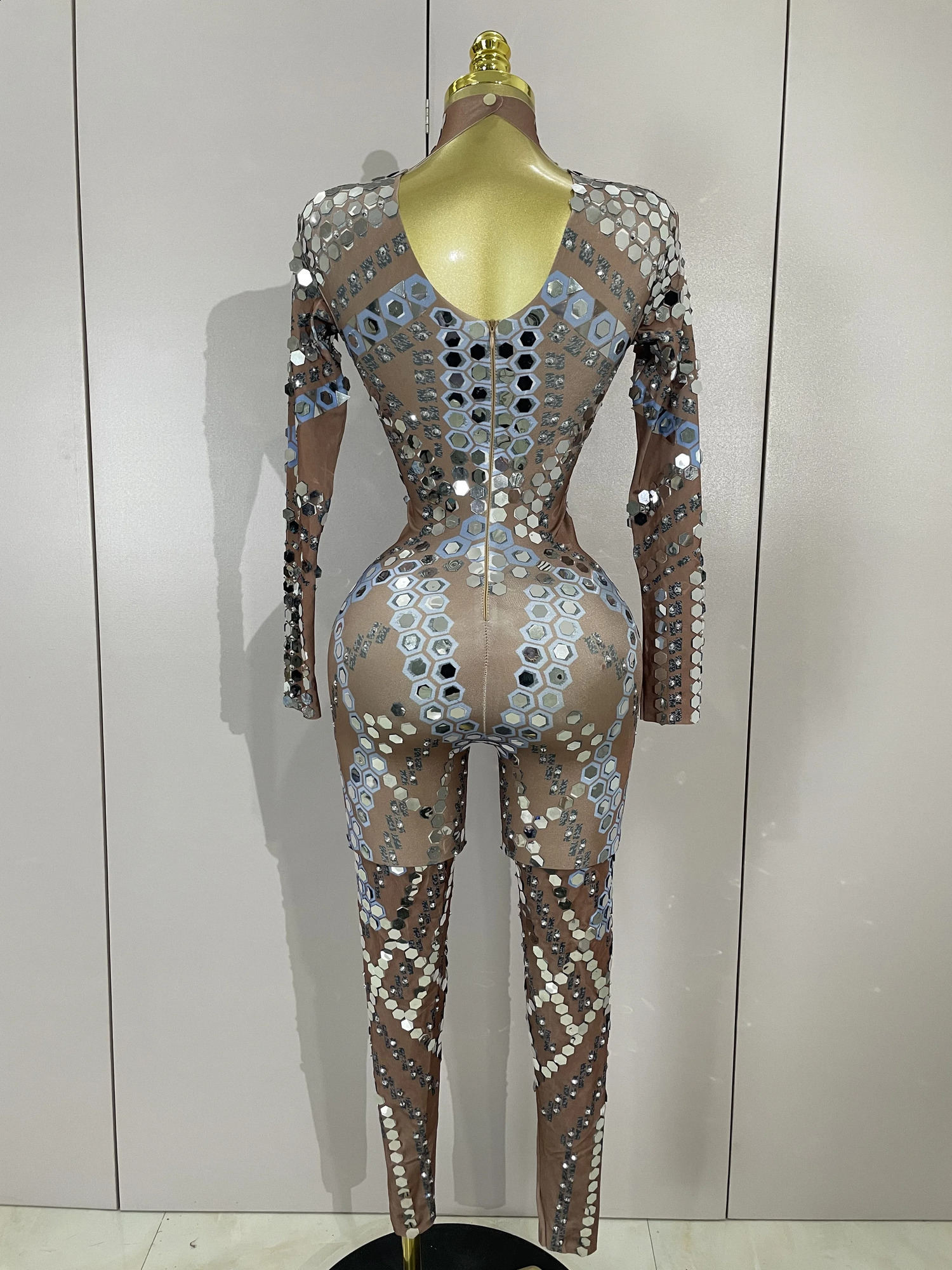 Sexy Shiny Silver Sequins Mirror Spandex Jumpsuit Women Prom Dancer Singer Costume Evening Birthday Show Stage Outfit 260703 - view 4