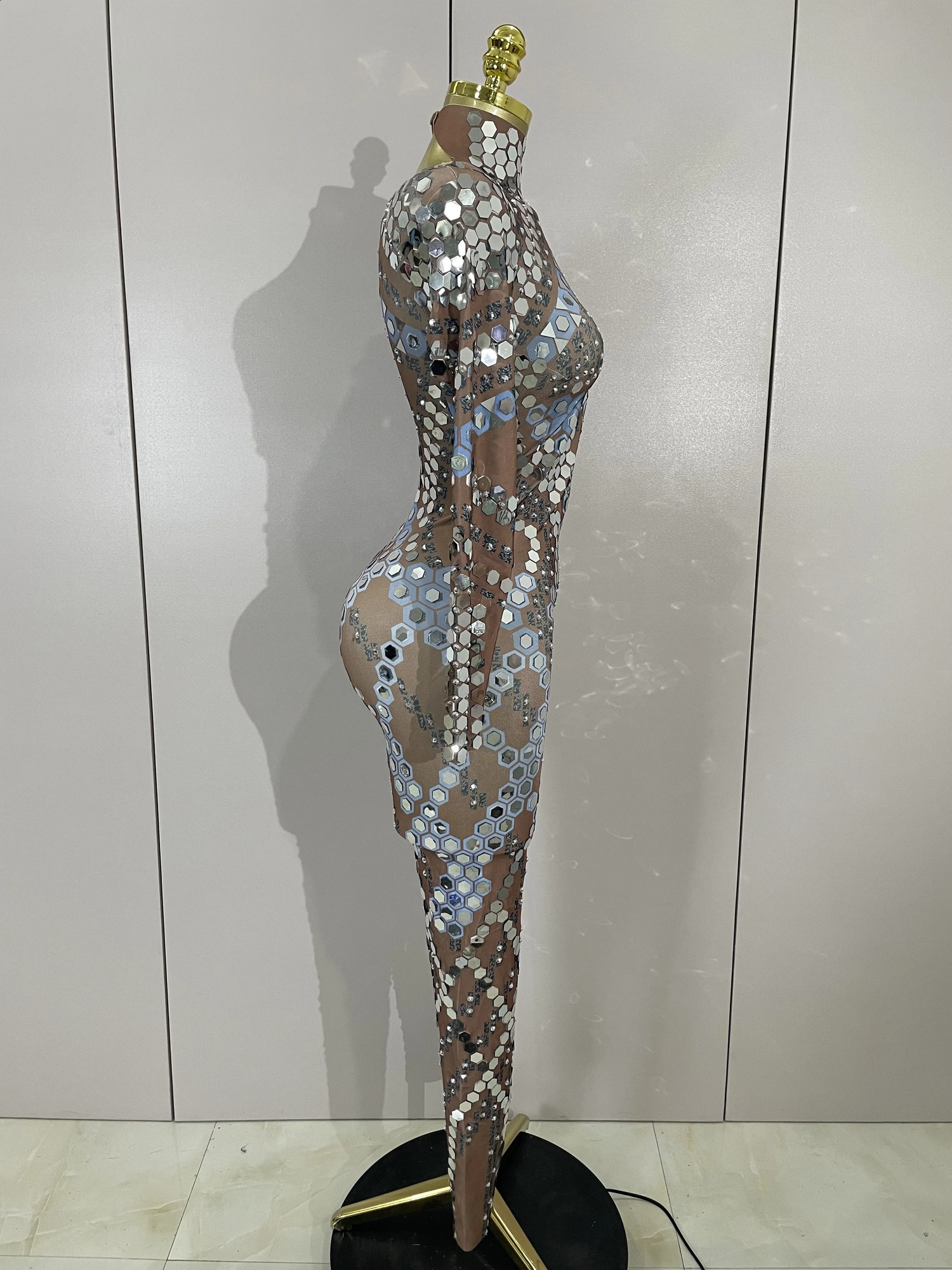 Sexy Shiny Silver Sequins Mirror Spandex Jumpsuit Women Prom Dancer Singer Costume Evening Birthday Show Stage Outfit 260703 - view 5
