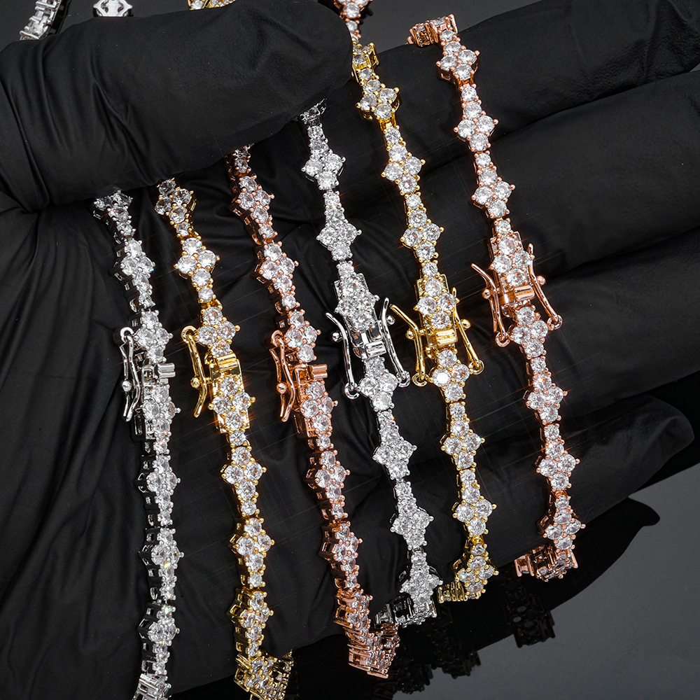 charm bracelets designer bangle bijoux de luxe New Arrival Colored Diamond Multi Cut Hip Hop Jewlery Clover Bracelet 925 Silver Iced Out VVS Moissanit
