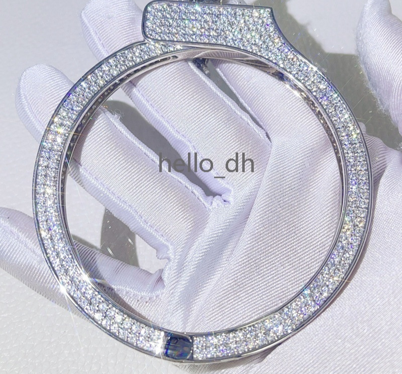 Shining Jewelry 10K Solid White Gold Iced Out Moissanite Diamond Handcuff Bracelet