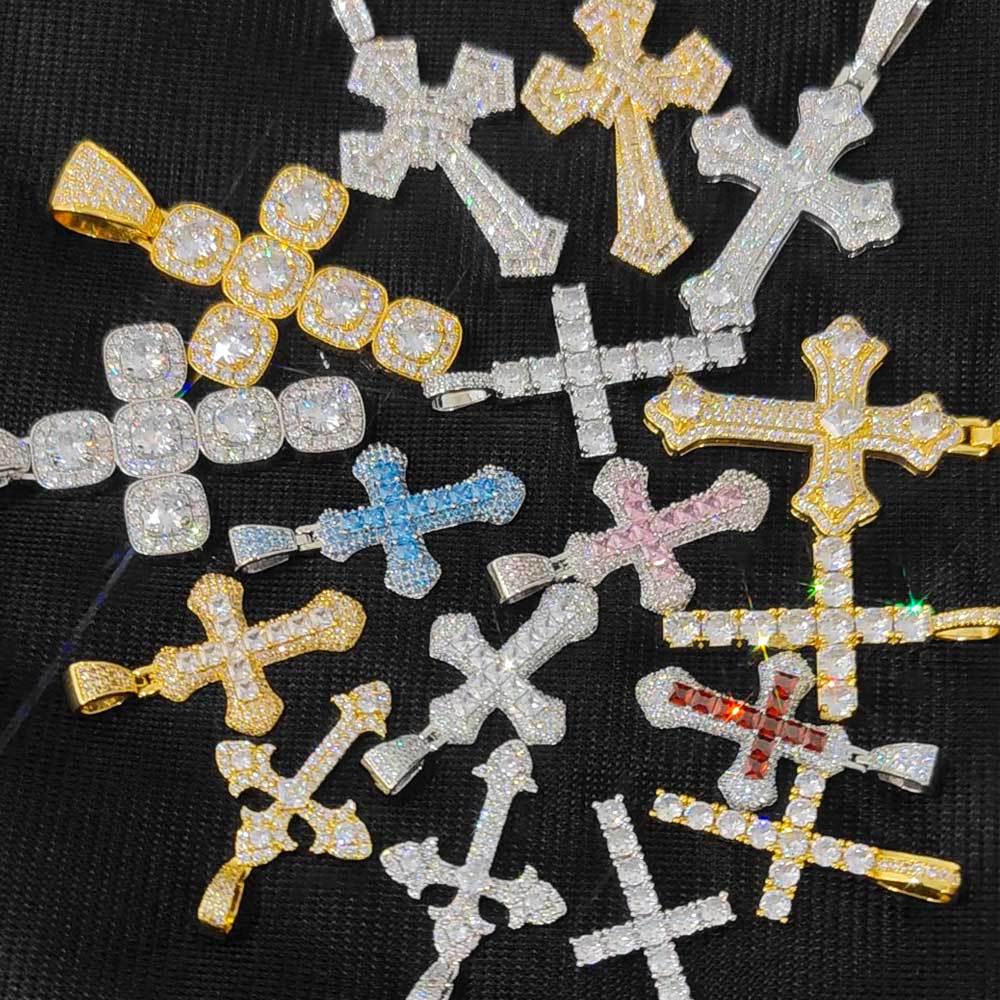 cuban link chain moissanite pendant necklace designer necklaces New Iced Out Men Boy Jewelry Micro Paved Moissanite vvs Cross Evil Eye Charm Chain Hip