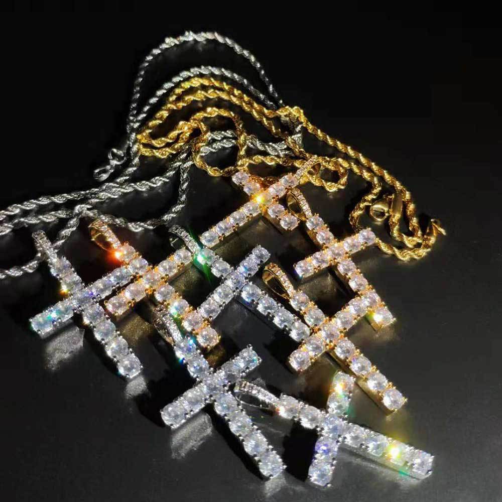 cuban link chain moissanite pendant necklace designer necklaces New Iced Out Men Boy Jewelry Micro Paved Moissanite vvs Cross Evil Eye Charm Chain Hip