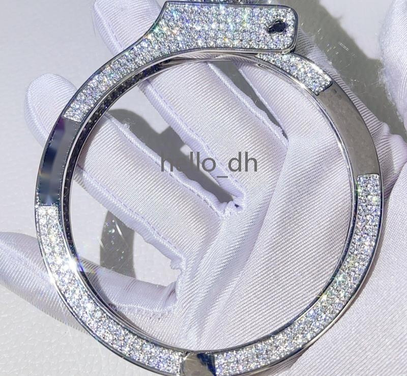 Shining Jewelry 10K Solid White Gold Iced Out Moissanite Diamond Handcuff Bracelet - view 5