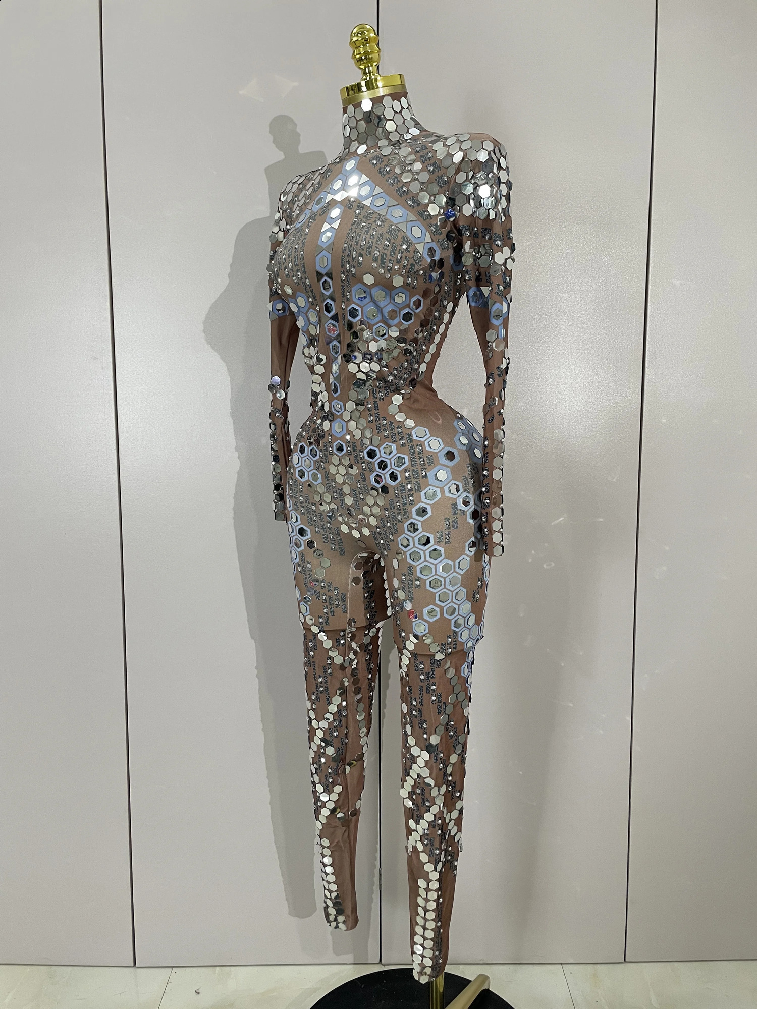 Sexy Shiny Silver Sequins Mirror Spandex Jumpsuit Women Prom Dancer Singer Costume Evening Birthday Show Stage Outfit 260703 - view 3