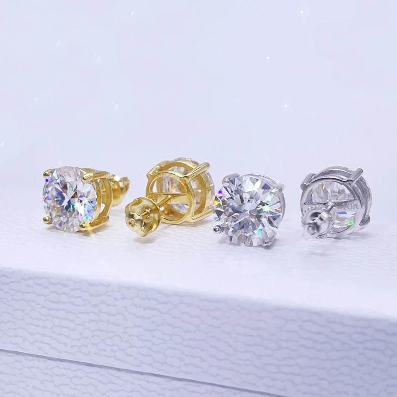 diamond earrings designer jewelry Stud Wholesale Vvs Diamond Earring Factory Price 10k 14k 18k Solid Gold Round Brilliant Cut Moissanite Hoop Stud Earrings Men