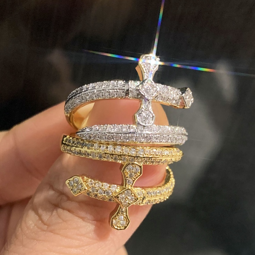 cross ring moissanite love rings designer bague bagues luxe engagement wedding dimond jewelry woman designers jewellery gold bijoux homme luxe 14K Gol