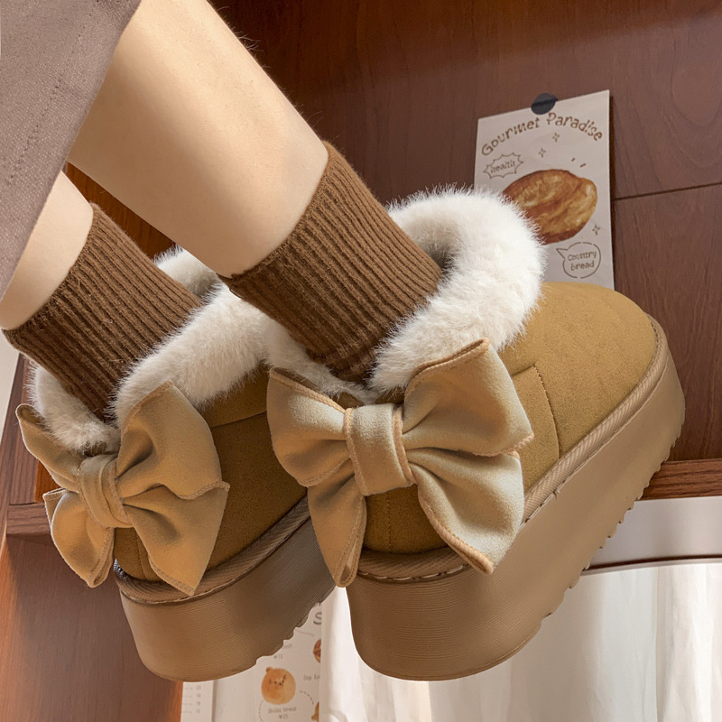 Luxury Designer Free Shipping Designer For Womens Snow Black Beige Brown Fashionable Versatile Bow Tie Bag And Cotton Boots - view 4