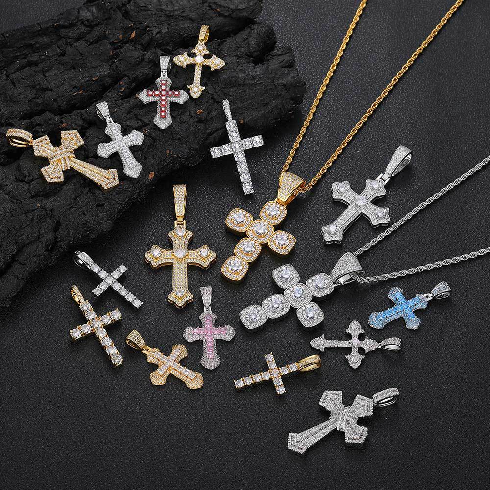 cuban link chain moissanite pendant necklace designer necklaces New Iced Out Men Boy Jewelry Micro Paved Moissanite vvs Cross Evil Eye Charm Chain Hip