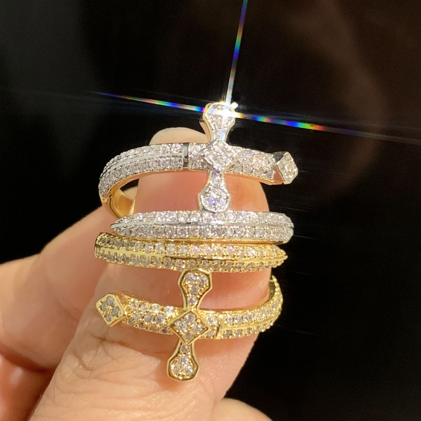 cross ring moissanite love rings designer bague bagues luxe engagement wedding dimond jewelry woman designers jewellery gold bijoux homme luxe 14K Gol